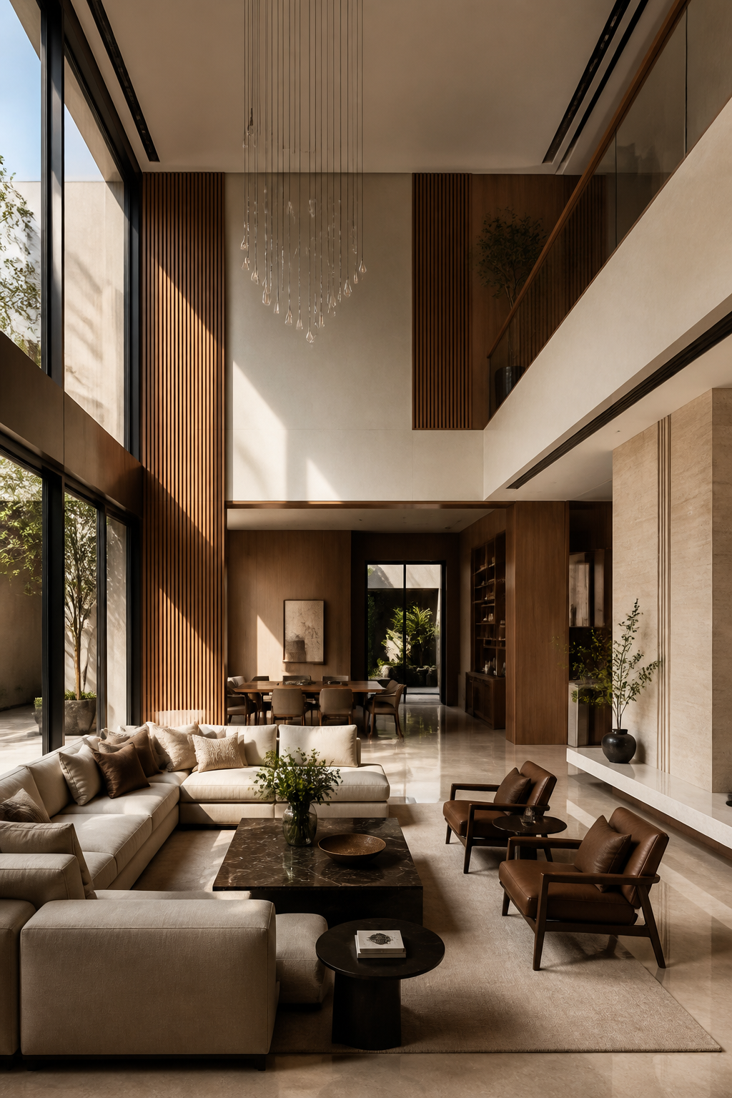 Stone, plaster, and lighting composition representing finish alignment for Vaastvik Infra.